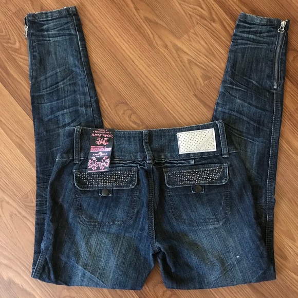 👑 NEW ALMOST FAMOUS DARK ANKLE ZIP JEANS SIZE 7 - Picture 2 of 5